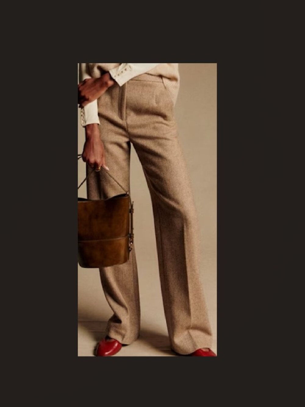 Sezane Martin Trousers, Camel Ecru Herringbone, size 8